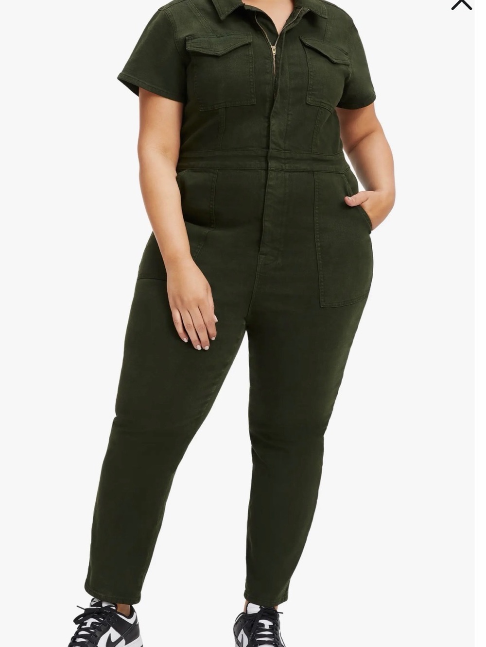 Good American Dark Green Short-Sleeve Utility Jumpsuit